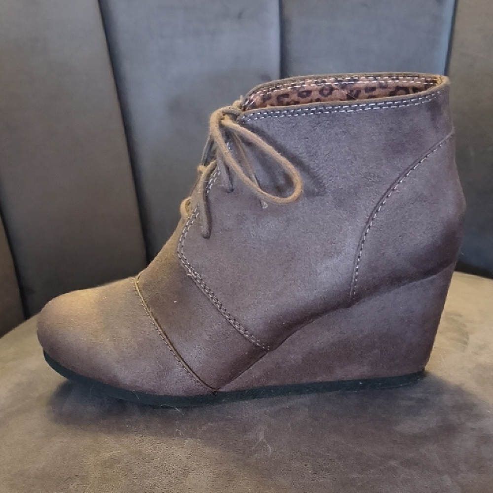 Gray Suede Wedge Ankle Boots